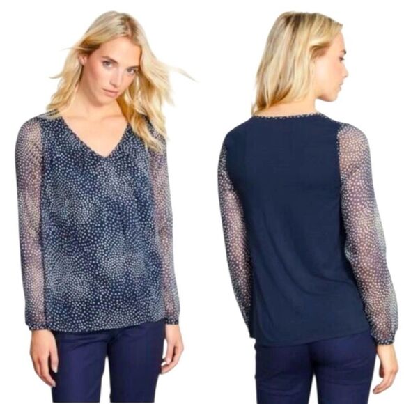 BODEN Aubrey Sheer Layered Polka Dot Blouse Women’s 12 V-Neck Chiffon Top Office - Picture 6 of 12